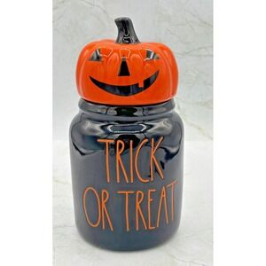 Rae Dunn TRICK OR TREAT Black Ceramic Canister Lid Pumpkin Topper New Halloween